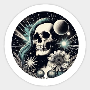 trippy skull and flowers Sticker